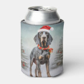ブルーティック・クーンハウンドの犬 雪のクリスマス 缶クーラー (缶正面)