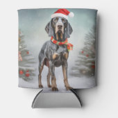 ブルーティック・クーンハウンドの犬 雪のクリスマス 缶クーラー (正面)