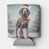 ブルーティック・クーンハウンドの犬 雪のクリスマス 缶クーラー (裏面)