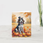 ブルーティック・クーンハウンド 紅葉の Thanksgiving アート カード (正面)