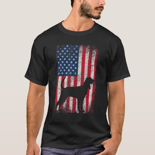 ブルーティック・コンハウンド4th 7月アメリカ合衆国国旗の犬 tシャツ (正面)