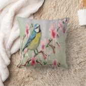 ブルーティットバードオンさくらんぼ花の木の水色 クッション (ブランケット)