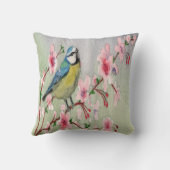 ブルーティットバードオンさくらんぼ花の木の水色 クッション (裏面)