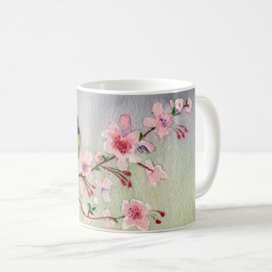 ブルーティットバードオンさくらんぼ花の木の水色 コーヒーマグカップ (正面右)