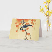 ブルーティットバード、パウロニアブランチ、レッド紅葉 カード (黄色い花)