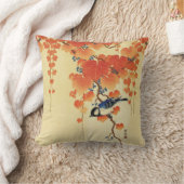 ブルーティットバード、パウロニアブランチ、レッド紅葉 クッション (ブランケット)