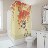 ブルーティットバード、パウロニアブランチ、レッド紅葉 シャワーカーテン (インサイチュ)