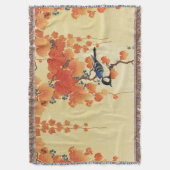 ブルーティットバード、パウロニアブランチ、レッド紅葉 スローブランケット (正面縦)