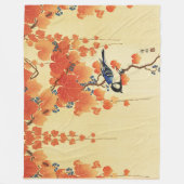 ブルーティットバード、パウロニアブランチ、レッド紅葉 フリースブランケット (正面)