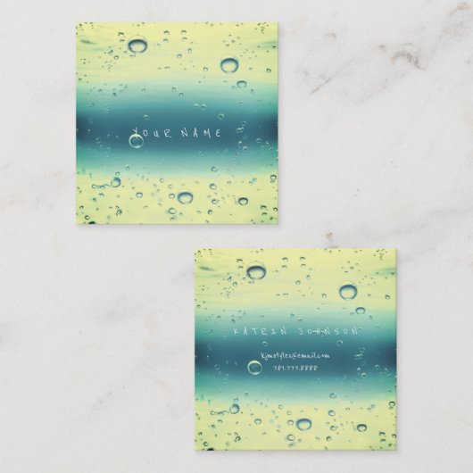 ブルーティファニー黄色絵を描水色海ボール スクエア名刺 (正面/裏面)