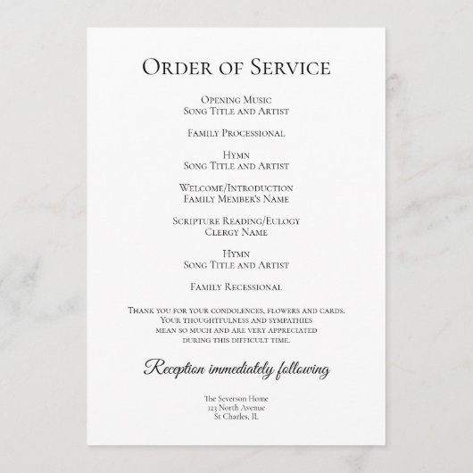 ブルーティンカーネーション葬儀追悼法会 プログラム (裏面)