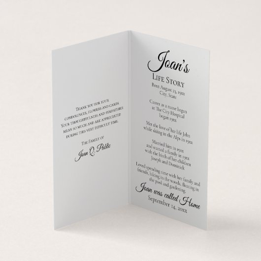 ブルーティントカーネーションフローラ葬儀記念祈りの言葉 名刺 (内部)