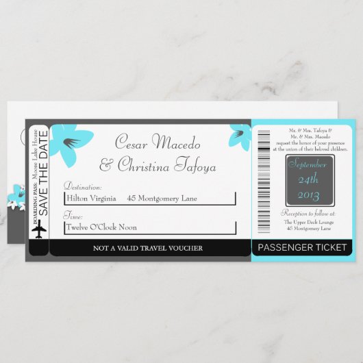 ブルーティーアリゾナボーディングパス結婚式招待状 招待状 (正面/裏面)
