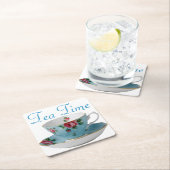 ブルーティーカップティータイム  スクエアペーパーコースター (インサイチュ)