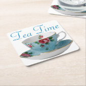 ブルーティーカップティータイム  スクエアペーパーコースター (アングル)