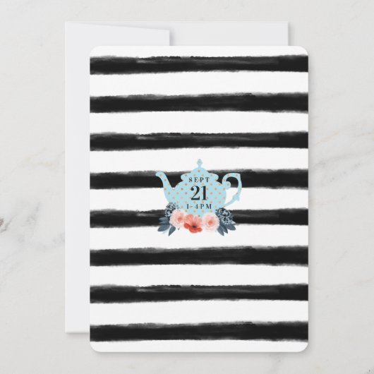 ブルーティーカップティーパーティーブライダルシャワー招待 招待状 (裏面)