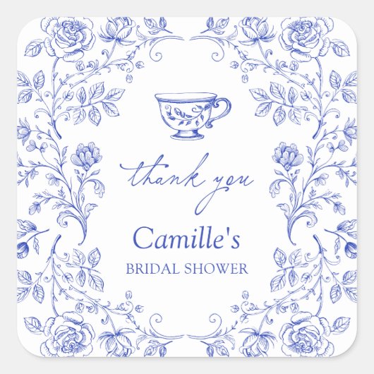 ブルーティーパーティーの結婚式前のお礼 スクエアシール (正面)