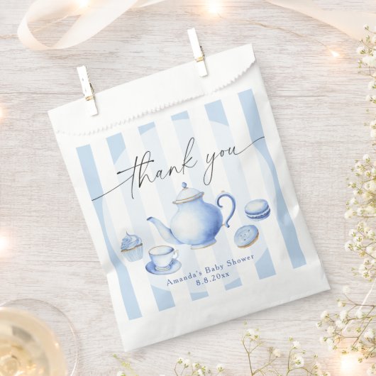 ブルーティーパーティーベビーシャワーありがとう フェイバーバッグ (クリップ留めされた状態)