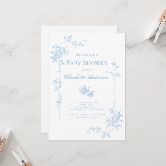 ブルーティーパーティーベビーシャワー招待状 招待状 (正面/裏面インサイチュ)