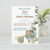 ブルーティーポットフローラアフタヌーンハイティー50誕生日 招待状 (スタンド正面)