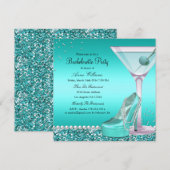 ブルーティールグリッター パール バチェロレッテパーティー招待状 招待状 (正面/裏面)