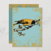 ブルーティール（緑がかった色）とゴールデンイエローヴィンテージバード ポストカード (正面/裏面)