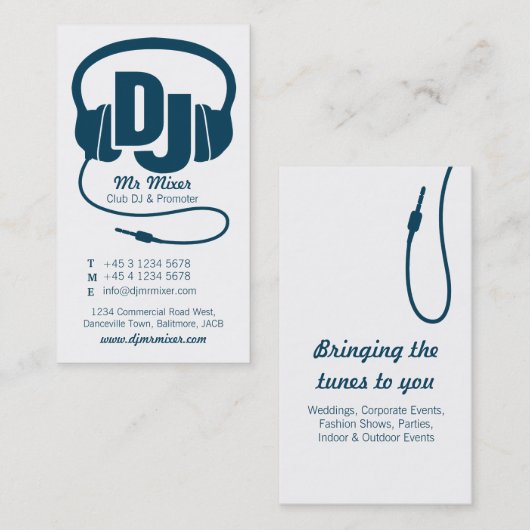 ブルーティール（緑がかった色）とホワイトDJプロモーターの名刺 名刺 (正面/裏面)