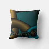 ブルーティール(緑がかった色)と金ゴールドチェーンフラクタルアートピロー クッション (裏面)