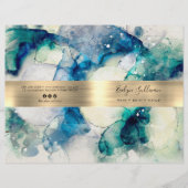 ブルーティール(緑がかった色)の水彩サービスメニューパンフレット (正面)