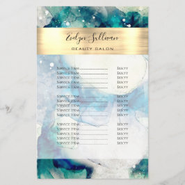 ブルーティール（緑がかった色）の水彩及び金箔価格リスト チラシ