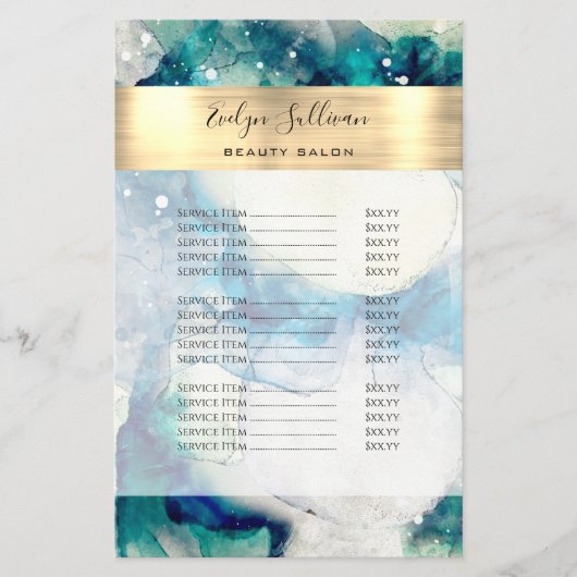 ブルーティール（緑がかった色）の水彩及び金箔価格リスト チラシ (正面)