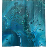 ブルーティール（緑がかった色）アクアマリンマーブルアクリルアブストラクション シャワーカーテン (正面)