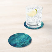 ブルーティール（緑がかった色）アクリル注出抽象芸術流体アート  ラウンドペーパーコースター (インサイチュ)