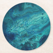ブルーティール（緑がかった色）アクリル注出抽象芸術流体アート  ラウンドペーパーコースター (正面)