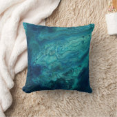 ブルーティール(緑がかった色)アクリル注液抽象芸術フルードアート クッション (ブランケット)