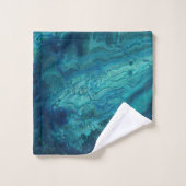 ブルーティール(緑がかった色)アクリル注液抽象芸術フルードアート バスタオルセット (ウォッシュタオル)