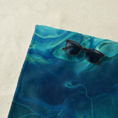 ブルーティール（緑がかった色）アクリル注液抽象芸術フルードアート ビーチタオル (インサイチュ)