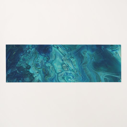 ブルーティール（緑がかった色）アクリル注液抽象芸術フルードアート ヨガマット (裏面(横))