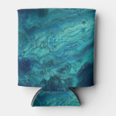 ブルーティール（緑がかった色）アクリル注液抽象芸術フルードアート 缶クーラー (正面)