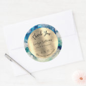 ブルーティール(緑がかった色)ウォーターカラーゴールドフォイルエレガントサンキュー ラウンドシール (封筒)