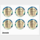 ブルーティール(緑がかった色)ウォーターカラーゴールドフォイルエレガントサンキュー ラウンドシール (シート)