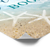 ブルーティール(緑がかった色)ウォーターカラービーチ結婚式ゲストブックサイン ポスター (角)