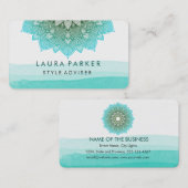 ブルーティール(緑がかった色)ウォーターカラーロータスフローラマンダラヨガ 名刺 (正面/裏面)