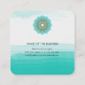 ブルーティール(緑がかった色)ウォーターカラーロータスフローラ曼荼羅ヨガ スクエア名刺 (裏面)