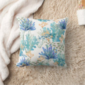 ブルーティール(緑がかった色)オレンジコーラルリーフフィッシュコースタルオーシャンライフ クッション (ブランケット)