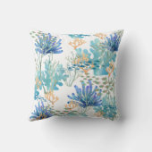 ブルーティール(緑がかった色)オレンジコーラルリーフフィッシュコースタルオーシャンライフ クッション (裏面)