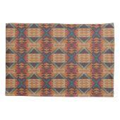 ブルーティール(緑がかった色)オレンジブラウンレッドトライバルアートパターン 枕カバー (裏面-左)