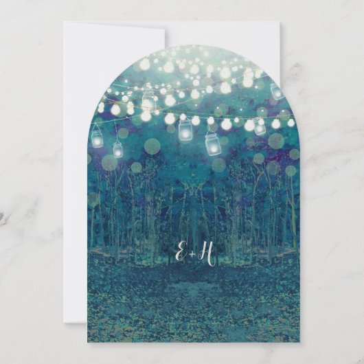 ブルーティール（緑がかった色）ガーランドオブフェアリー結婚ライツフォレスト 招待状 (裏面)