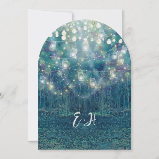 ブルーティール（緑がかった色）ガーランドオブフェアリー結婚ライツフォレスト 招待状 (裏面)