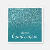 ブルーティール（緑がかった色）グリッターグラデーションキンセアニェラ スタンダードカクテルナプキン (正面)